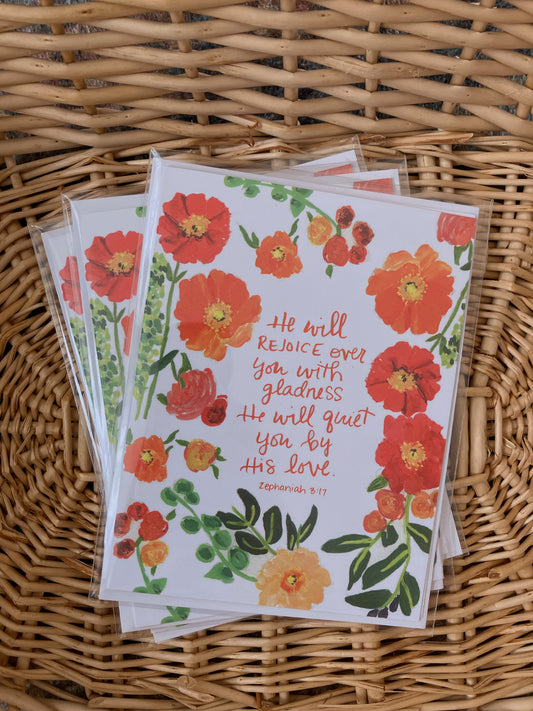Set of 2 orange and red flower Scripture Notecards