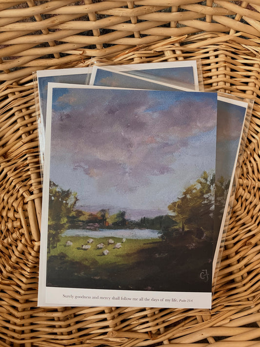 Set of 2 By the Emerald Sea pasture notecards