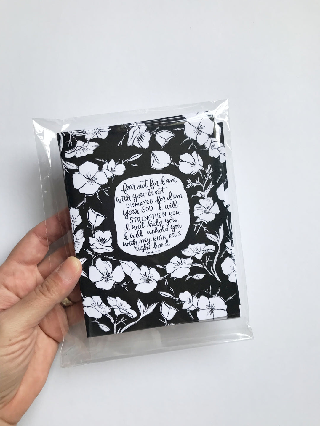 Set of Black and White Floral Scripture Notecards