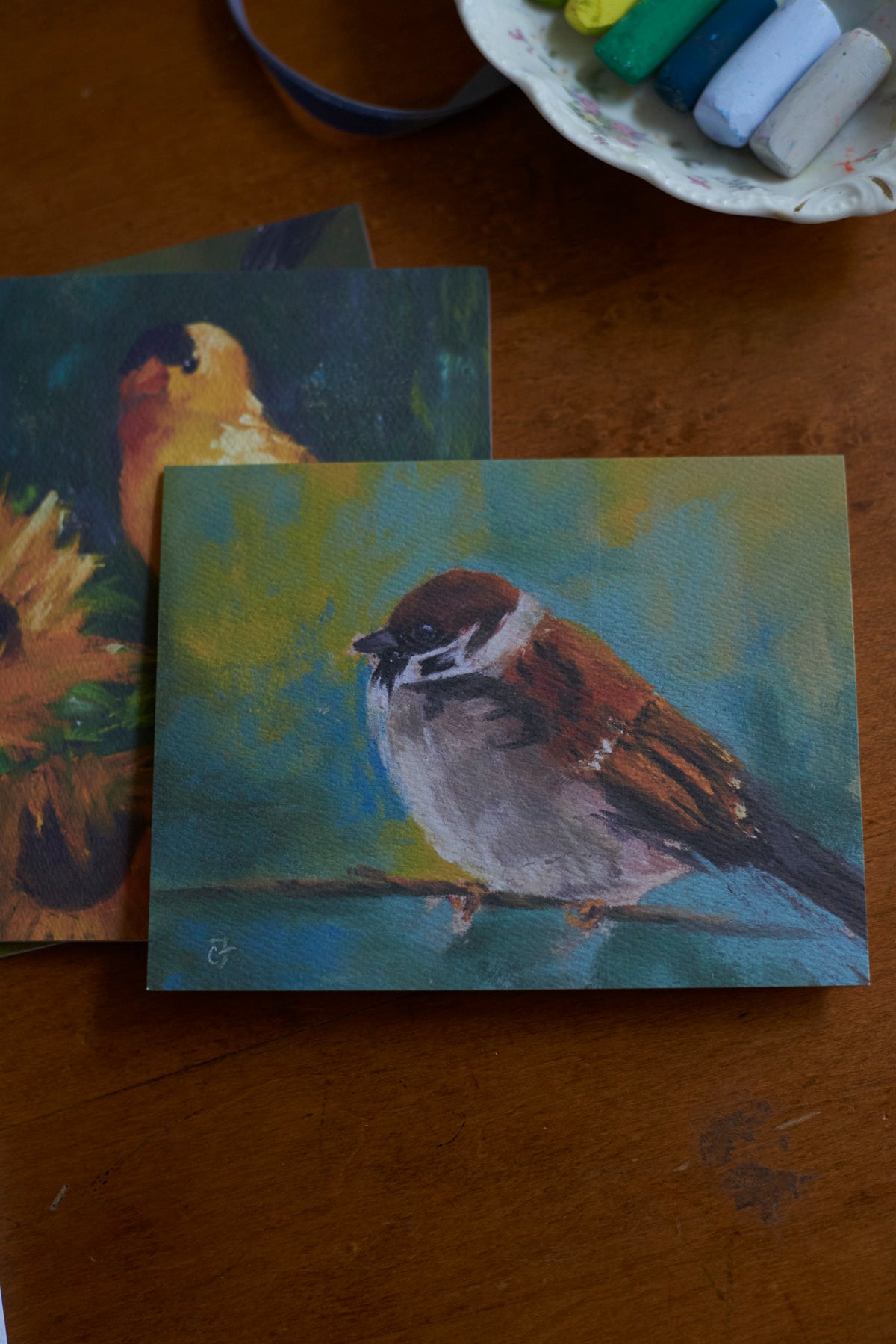 Set of 5 Sparrow notecards
