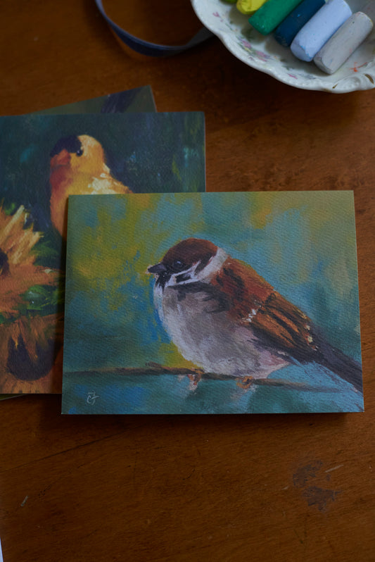 Set of 5 Sparrow notecards